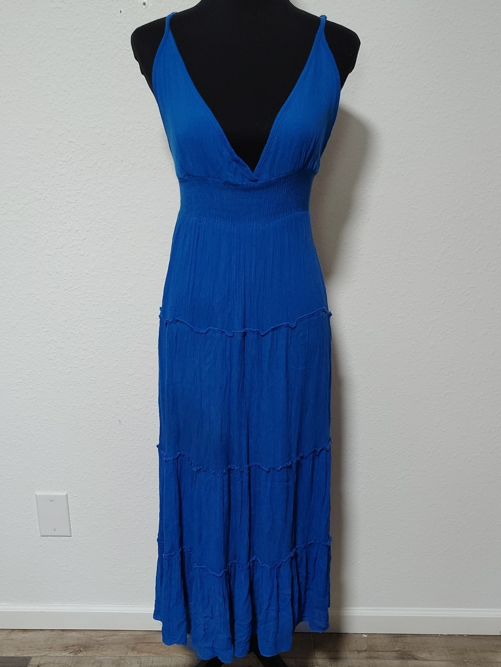 Boho Me Halter Babydoll Tiered Maxi Dress Size M Beachy Bohemian Cobalt Blue - Picture 2 of 15